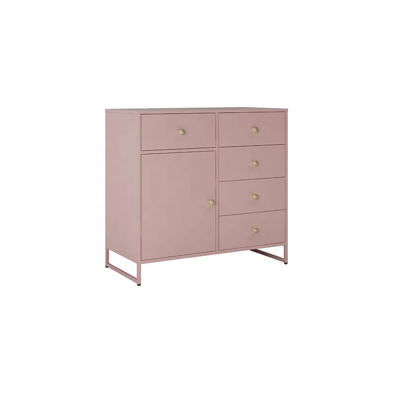 Chinese manufacturer wholesale modern style pink color 5 drawer and one door display cabinet steel storage cabinet for bedroom