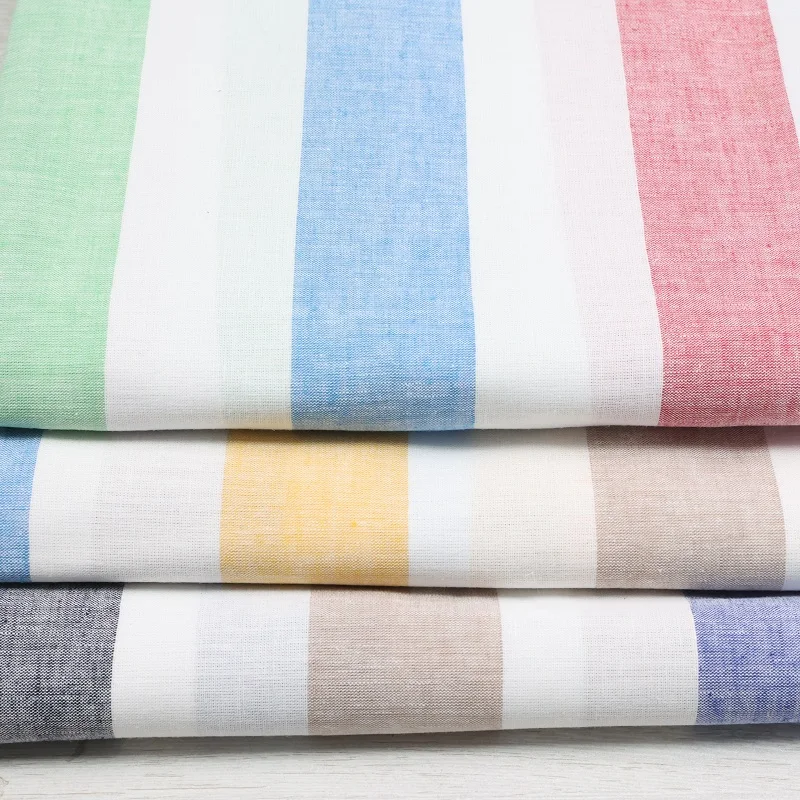 Manufacture Textile  Fabric Yarn Dyed Linen Cotton Multi Stripe for Shirts Men and Women