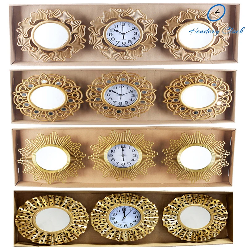 Mirror Clock 3 Piece Stylish Home decoration Set Wall Clock