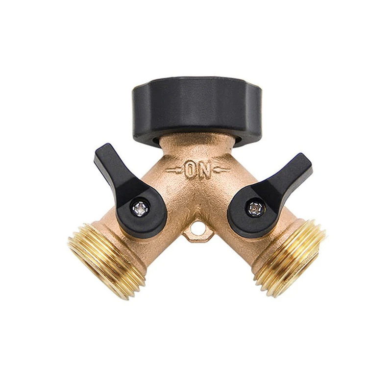 Lingzhen Shut Off Valve Car Cleaning Water Splitter Heavy Duty Brass Garden Hose Splitter 2 Way Y Shape Hose Adapter Connectors