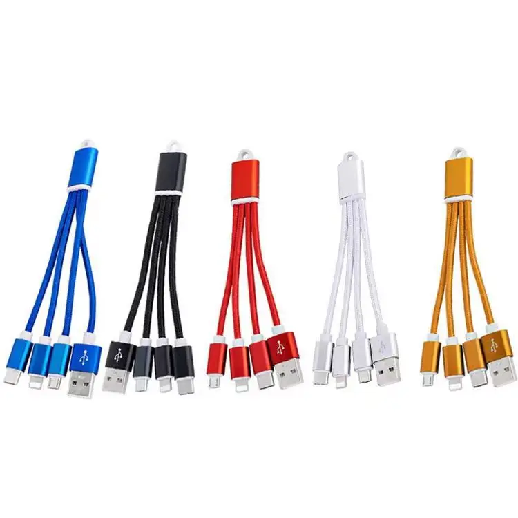 Usb Micro Type-C 3 In 1 Fast Charging Data Cable Keychain Nylon Braided for Promotional Gift