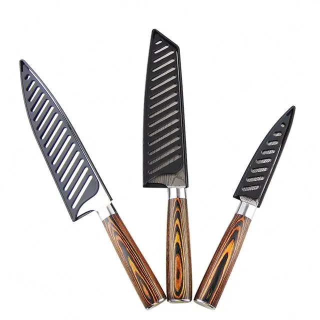 3pcs Kitchen Chef Knives Set Damascus Laser Pattern Slicing Santoku Tool Japanese 5CR15  High Carbon Stainless Steel
