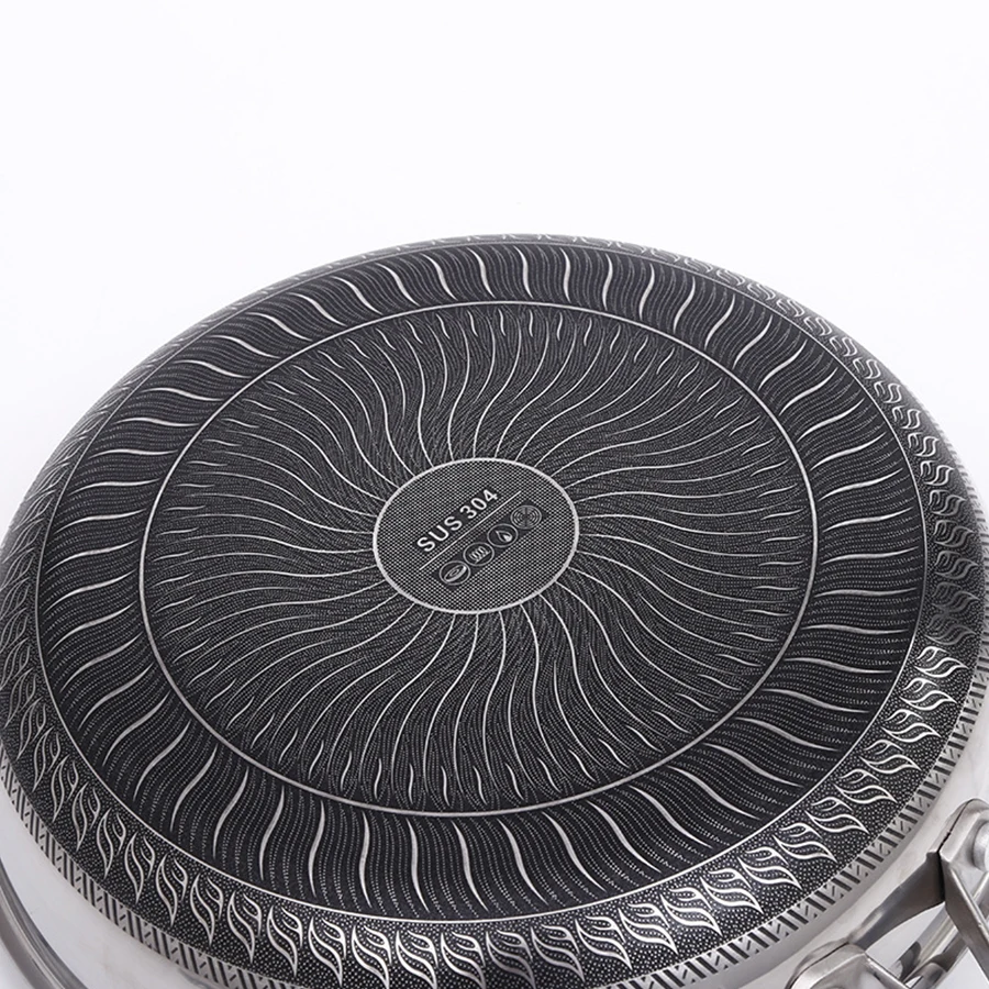 Stainless Steel Kitchen Cookware Non Stick Multipurpose Flat Pan Gas Honeycomb Wok Steak Egg Frying Pan With Lid