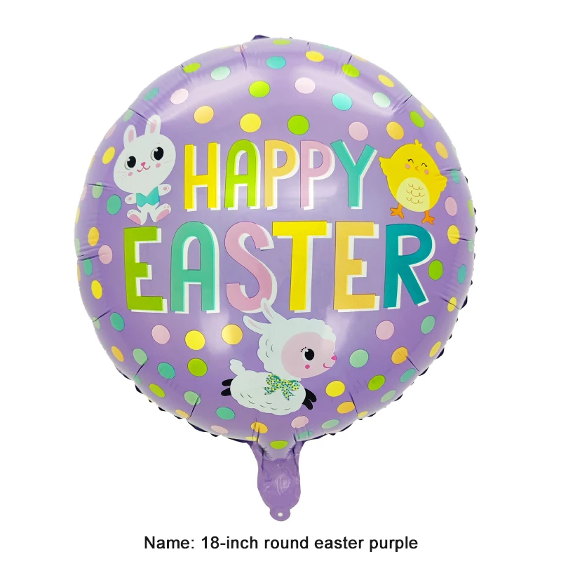 New Arrival Cartoon Printed Round Shape Happy Easter Foil Balloon Easter Egg Shape Foil Balloons