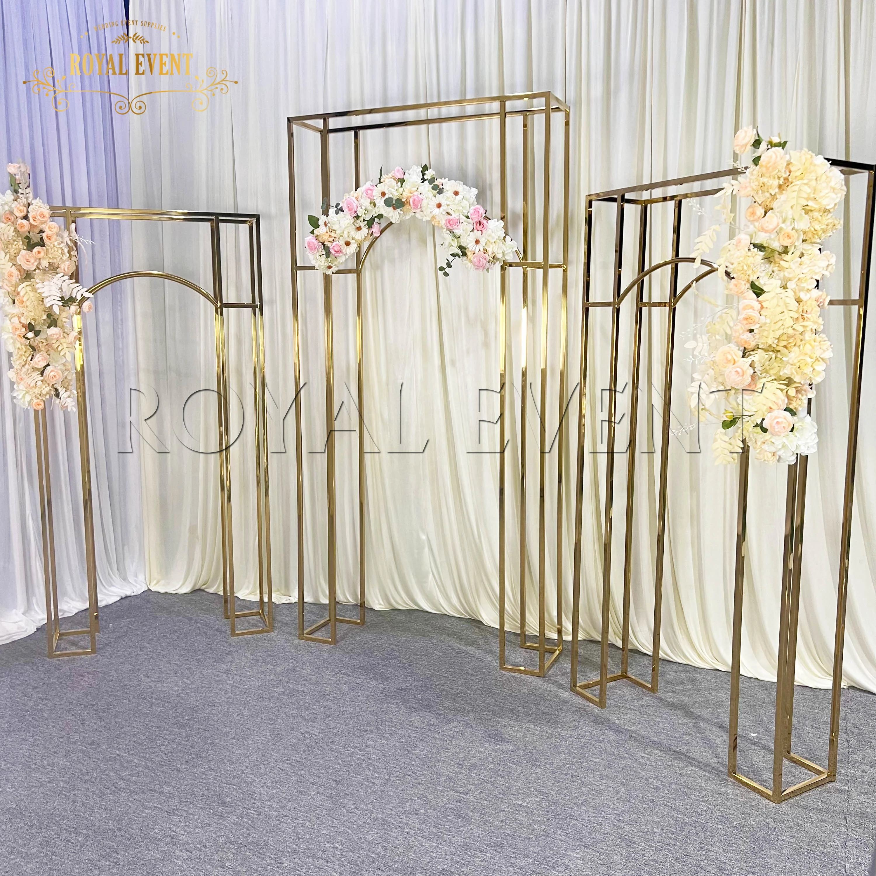 Shiny Gold Stainless Steel Wedding Arch Backdrop Stand Sets For Events Decoration for church