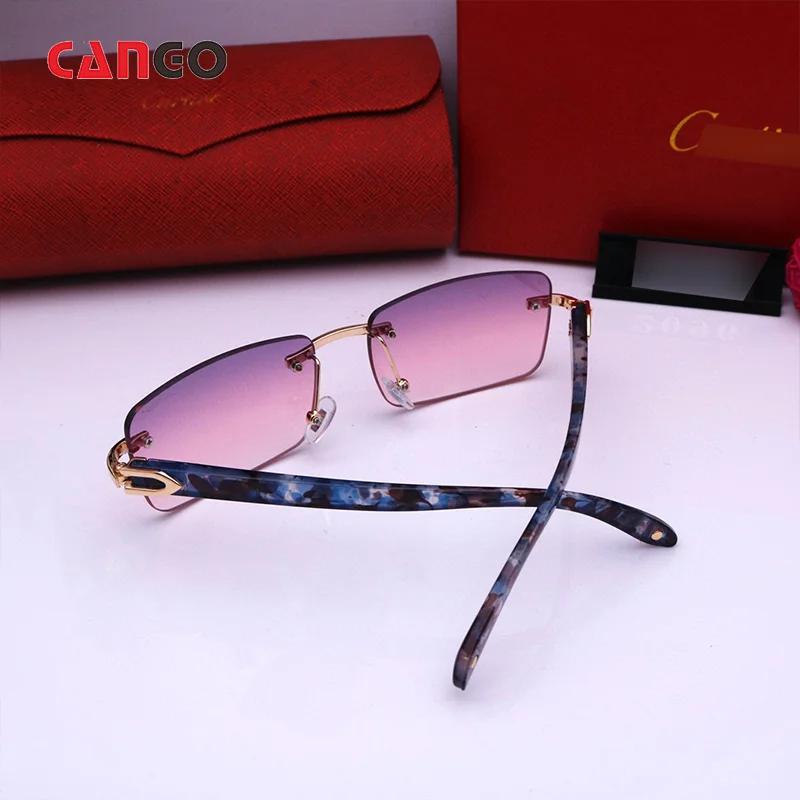 Cango Unisex Luxury Frameless Color Retro Fashion Wholesale Wood Sunglasses With Logo Designer Sunglasses