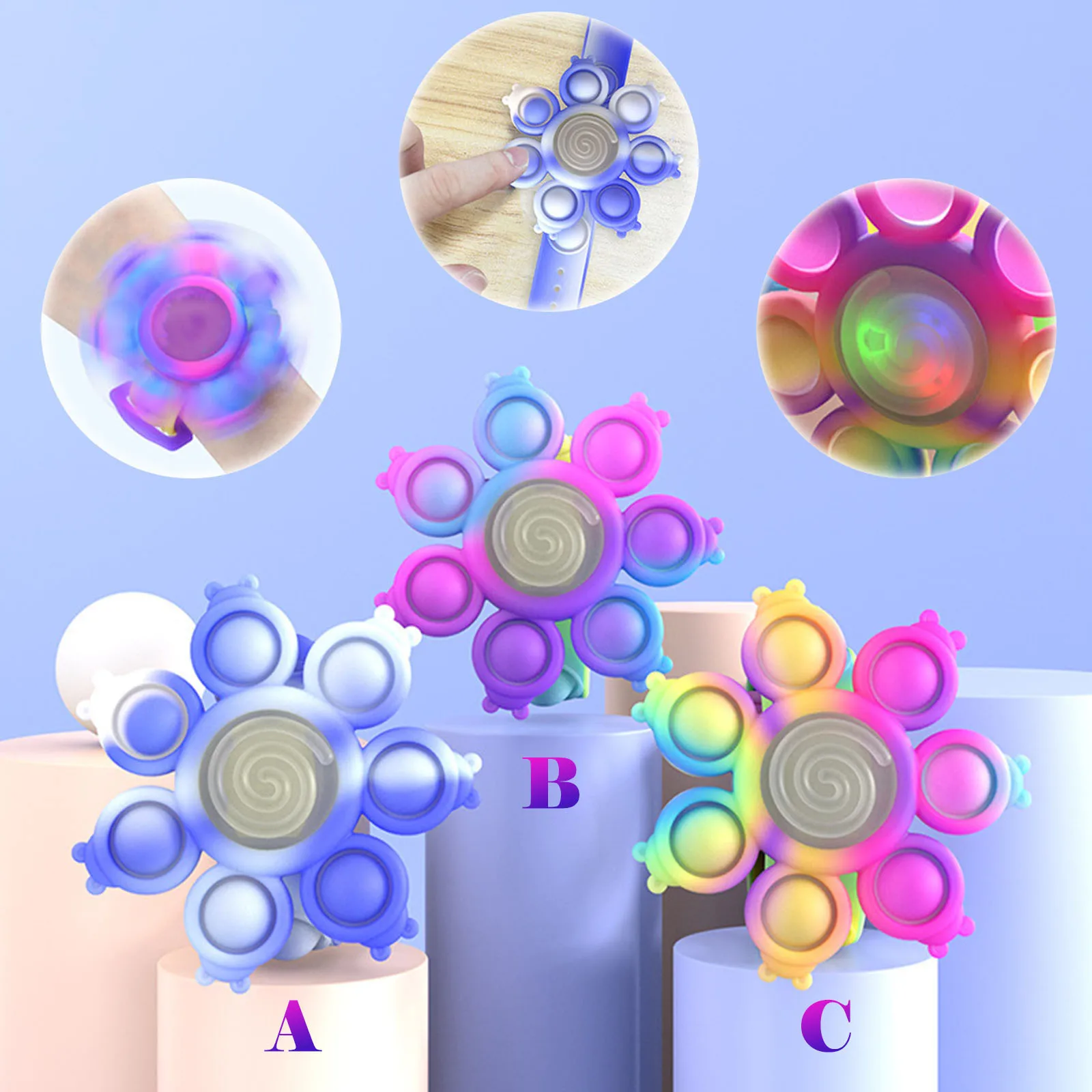 Silicone LED Bubble Pop Filp Octopus Fidget Spinner Bracelet Toy Pop Fidget Bracelet With Led Light