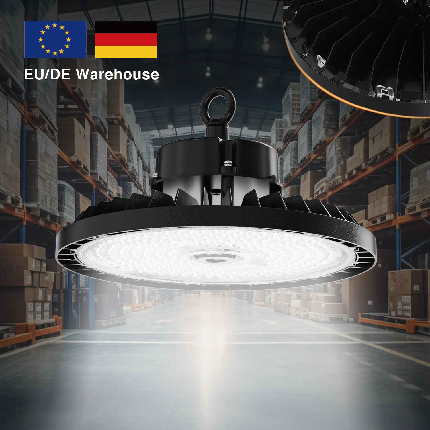 European Standard Plastic-Free Packaging ENEC Commercial Anti Glare 100w 150w 200w Led Ufo High Bay Light For Warehouse