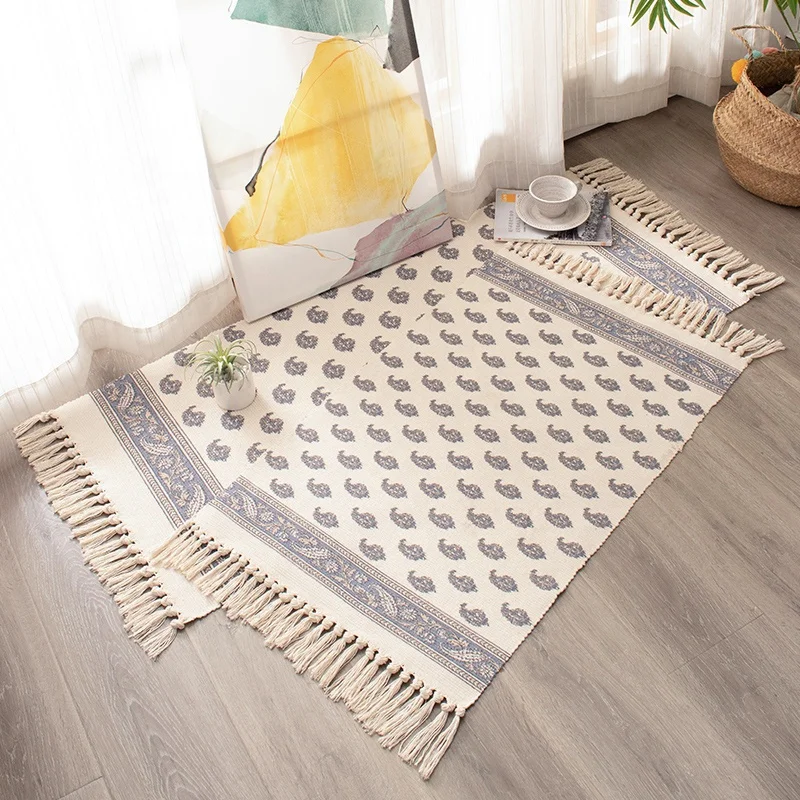 Customization Geometric Printed Boho Farmhouse High Quality Cotton Woven Area Rugs For Living Room Carpets And Rugs