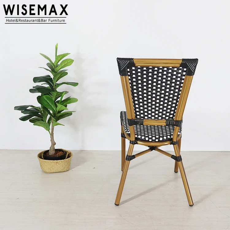 WISEMAX FURNITURE cheap french cafe set bistro chair aluminum frame black PE rattan for balcony