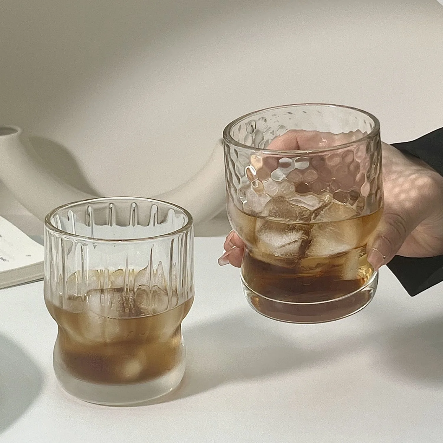 Hot Sell Glass Coffee Cups Wine Ice Beer Cup Cocktail Glasses Drinkware Origami Style Transparent Mug