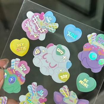 Custom Adhesive Paper A4 A5 A6 Transparent Vinyl Printing Kawaii Korean Glitter Rainbow Effect Kiss Cut Sticker Sheet