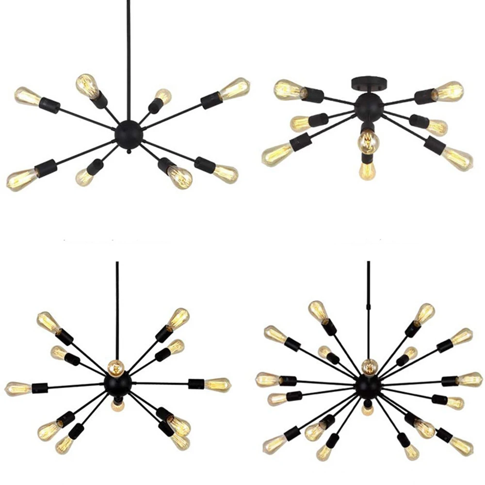 China factory 8 led industrial modern loft fixtures metal iron retro lamp Starburst large black Sputnik chandelier pendant light