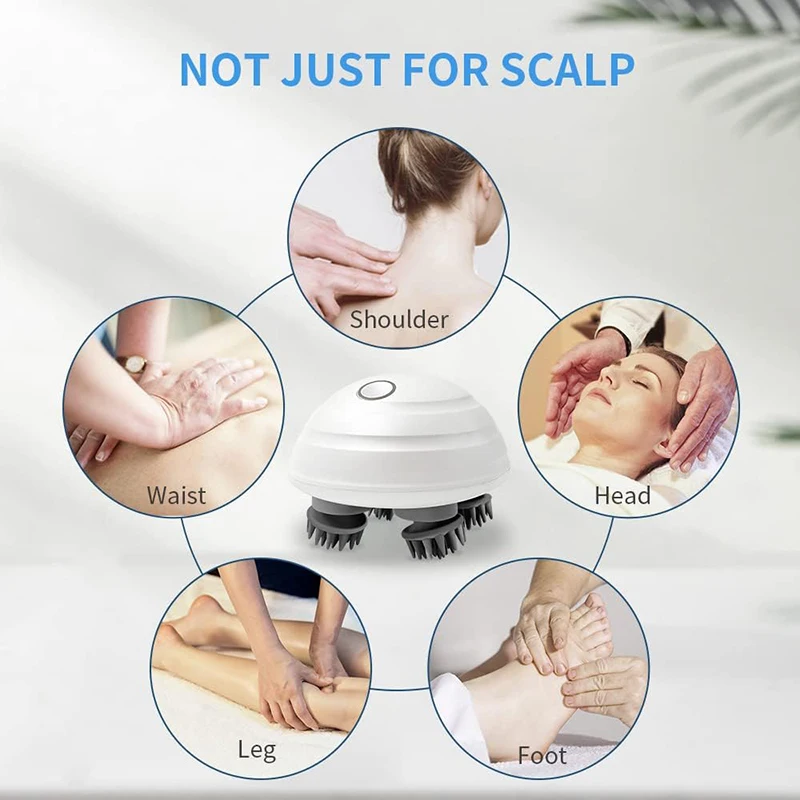 Portable Handheld Waterproof Electric Head Massager with 4 Kneading Heads and 100 Nodes Scalp Massager