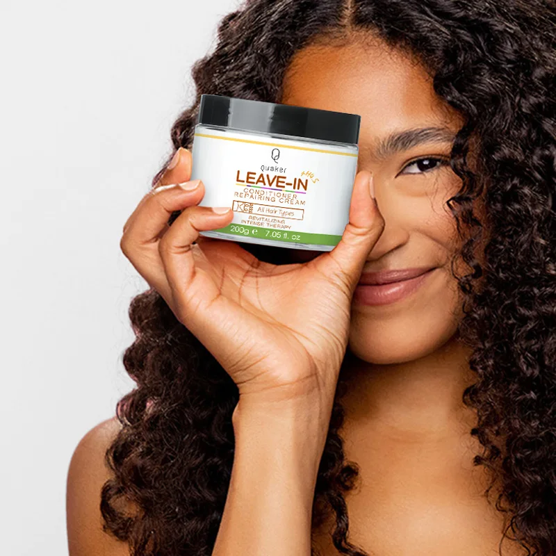 Qquaker Private Label Leave-In Conditioner pH4.5 Level Smoothing Strengthening Hair Cream For Curly