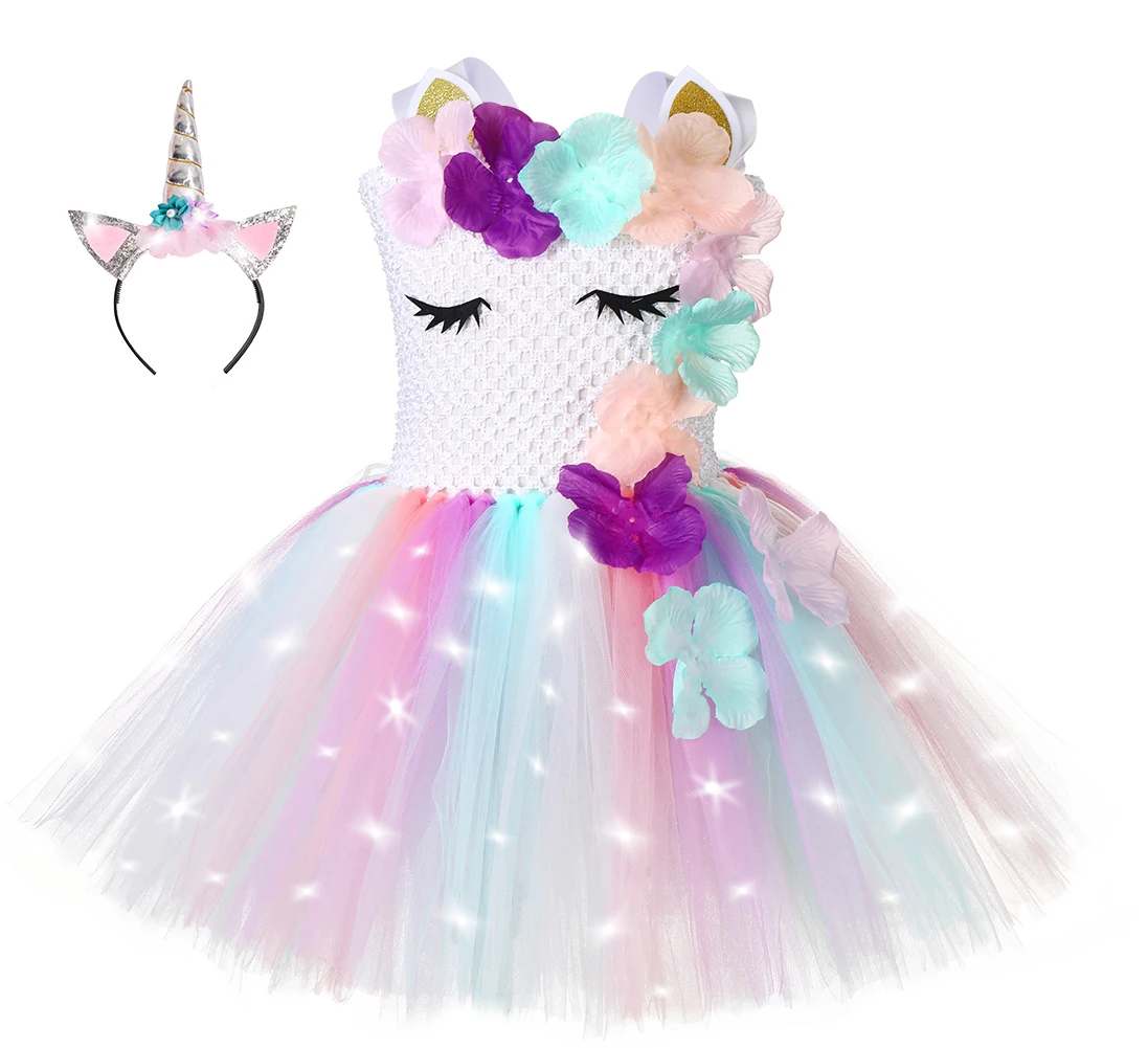Wholesale White Led Light Princess Child Unicorn Dresses Pony Dress Up For Girl