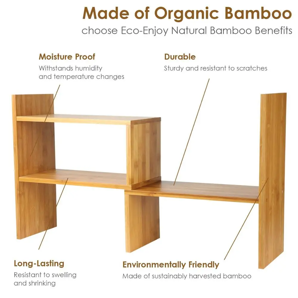 Bamboo Desktop Bookshelf Countertop Bookcase,Desk Book Storage Organizer Display Shelf Rack