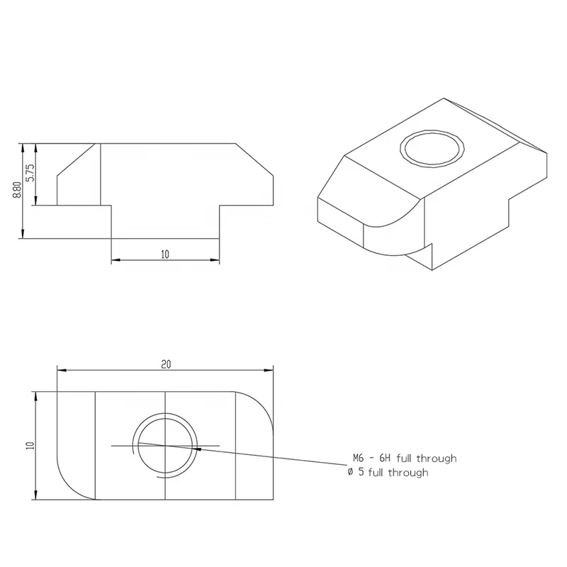 
OB45 style M6 drop-in T nuts hammer head nuts for aluminium profile 