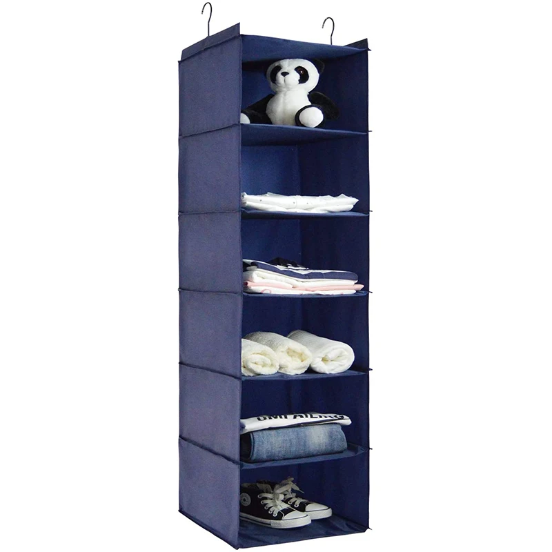 5-Shelf Hanging Closet Organizer, 6 Side Mesh Pockets Breathable Polypropylene Hanging Shelves - for Clothes Storage