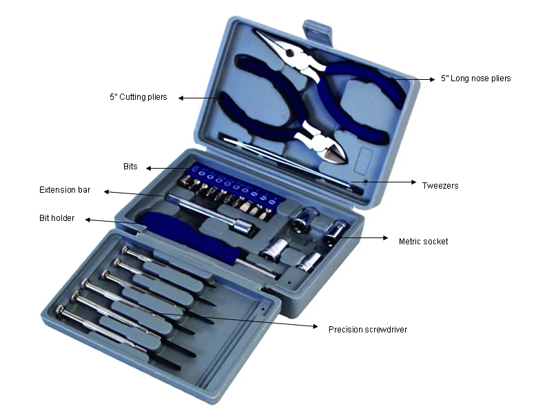 
26pcs Hot sale promotion mini hand home repair tool set with plastic tool kit 