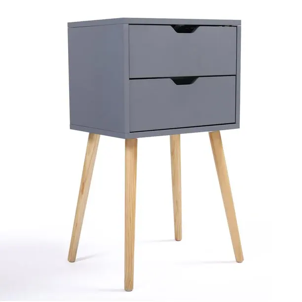 Solid Wood Feet Two Drawers Curved Drawers Movable Movable Bedside Table