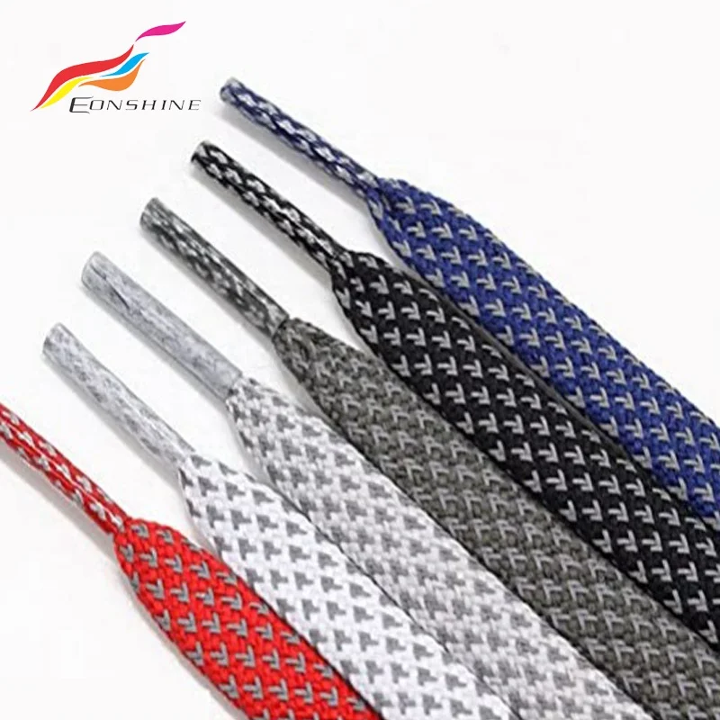 Customized New Pattern Athletic Safety Flat Reflective Polyester Shoelace Shoe Strings for Runner