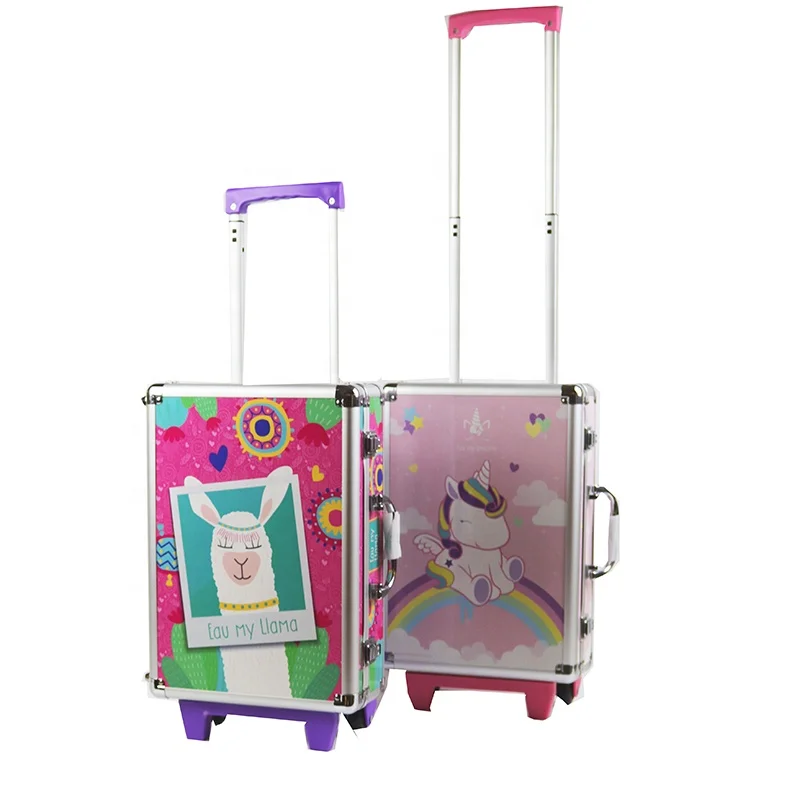 
Trolley School Bag Kids Books Carrying Container Aluminum Hard Carry Unicorn Case 