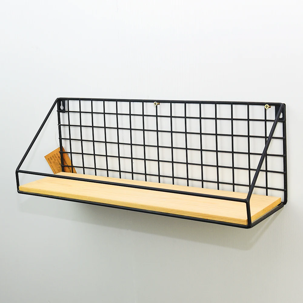 A layer of modern metal grid wooden wall shelf Wholesale cheap office living room wall shelves