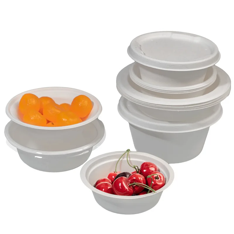 Bagasse Round Salad Bowl For 500ml Bagasse Take Out Sugarcane Food Containers