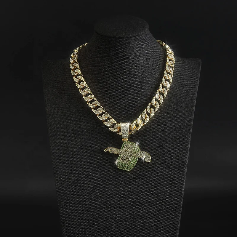 Hot Sale Men Hip Hop Diamond Dollar Pendants Necklace Fashion Cuban Dollar Pendants Necklace Chain