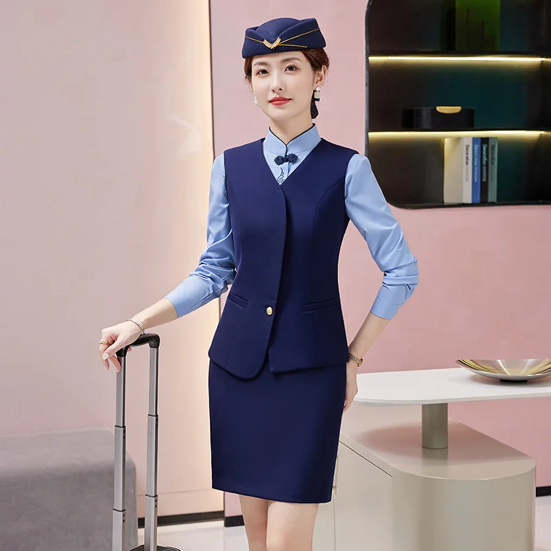 custom logo women waistcoat vest formal aviation airline hostess uniform fashion airline stewardess uniform