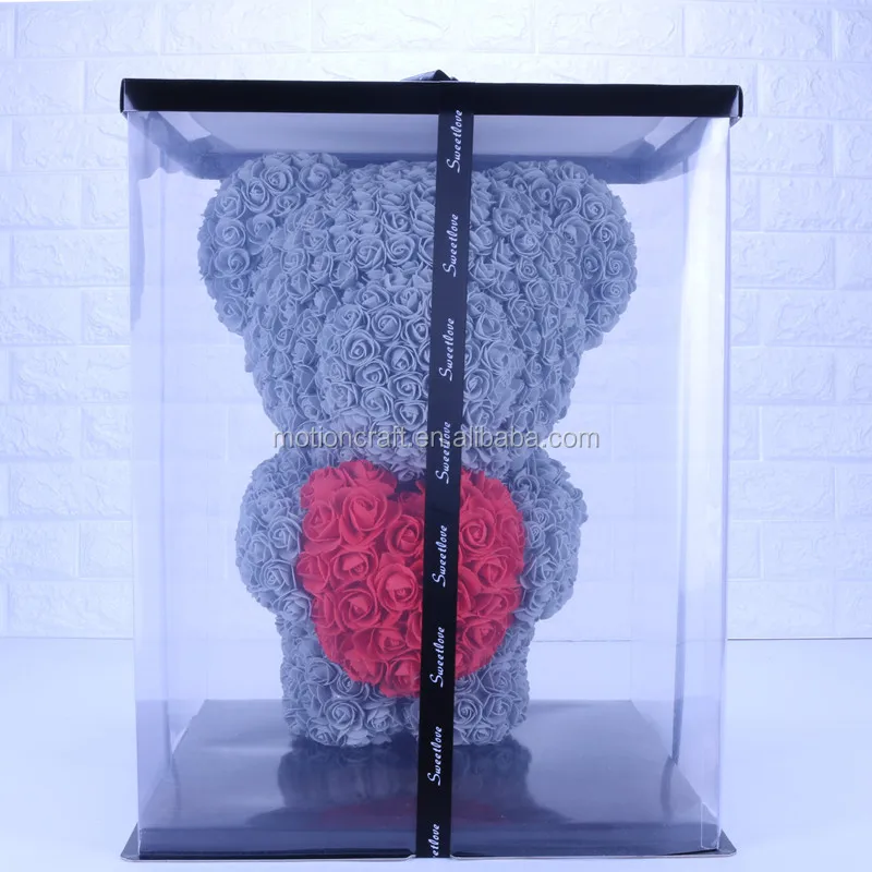 wholesale PVC clear flower rose bear gift box for rose rabbit size 30*30 *50cm