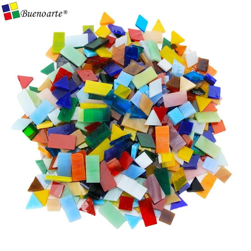 2 Pounds Vibrant Mixed Glass Mosaic Tiles Pieces, 4 Mixed Shapes Mosaic Crafts Supplies for Home Decoration, DIY Crafts