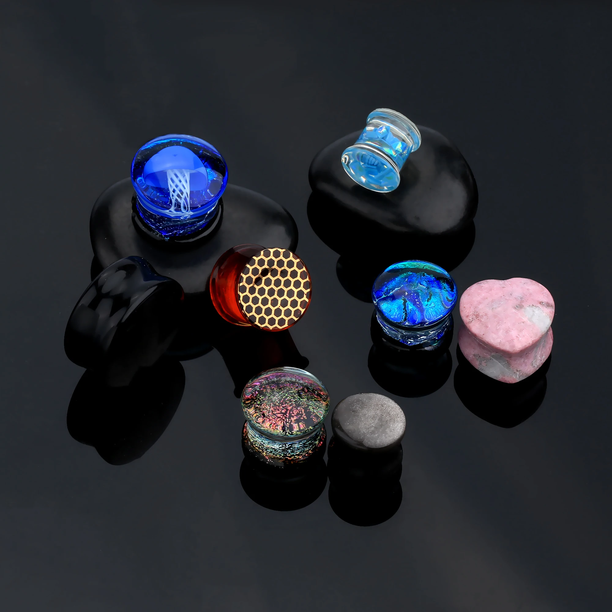 wholesale Stainless steel glass stone wooden ear tunnels crystal hangers plug piercing jewelry ear tunnels gauges