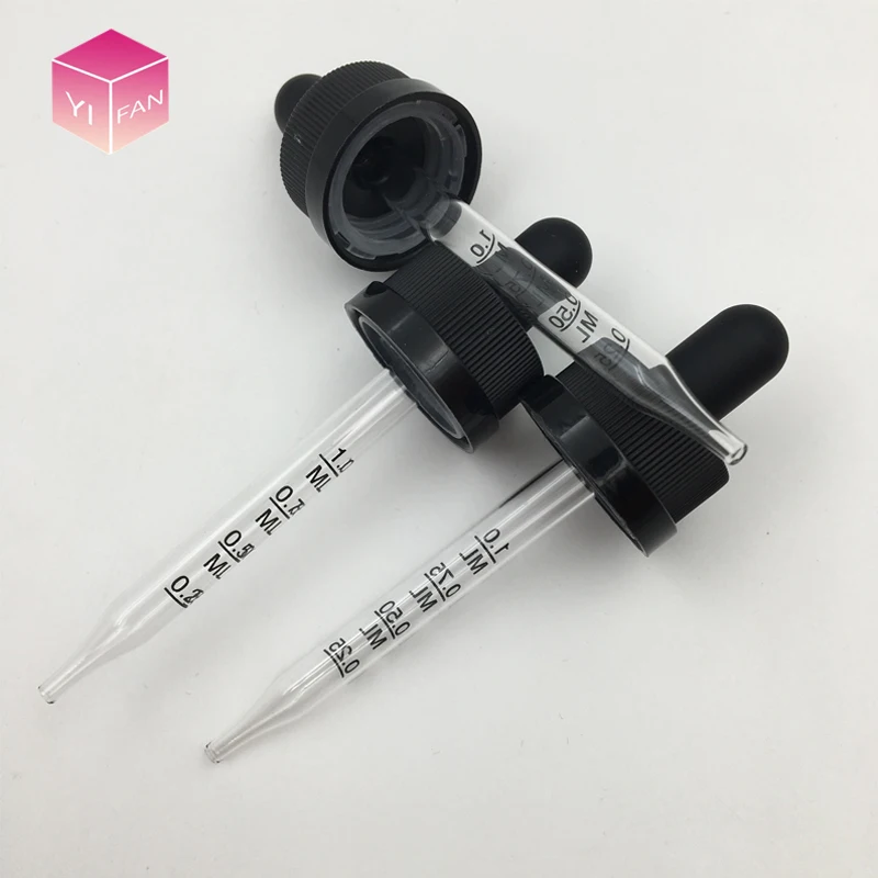 LANJING New Products 20/410 Caliber Universal 1ml Glass Dropper With Plasticil Dropper White Rubber Head Pipette With Glass Tube