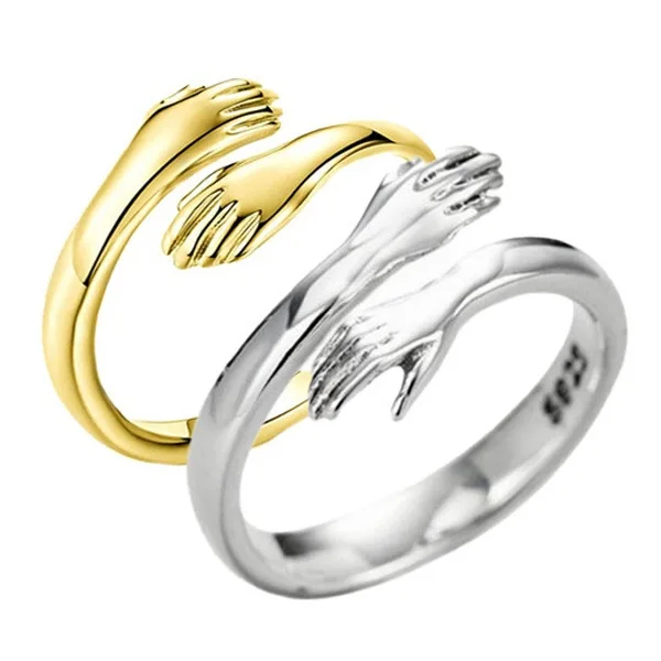2022 New product wholesale vintage Adjustable gold plated s925 Silver Carving Couple love hug hand Rings