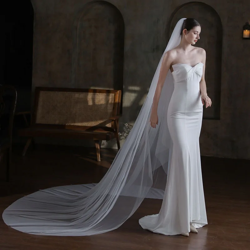 SLBRIDAL 2 Layers Ivory Simple  Cathedral Bridal Veils With Combs Wedding Veils Wedding Wear Accessories For Bride Marriage