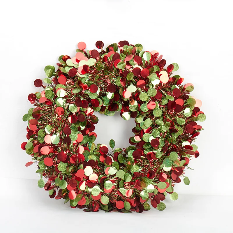 30cm Christmas Party Green Foil Tinsel Holly Wreath Door Wall Decoration