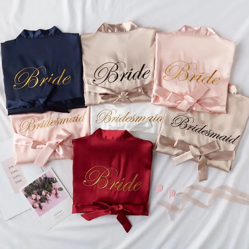 Custom Wholesale Silk Personalized Embroidery Robes Satin Women Wedding Bridesmaid Satin Bridal Robe