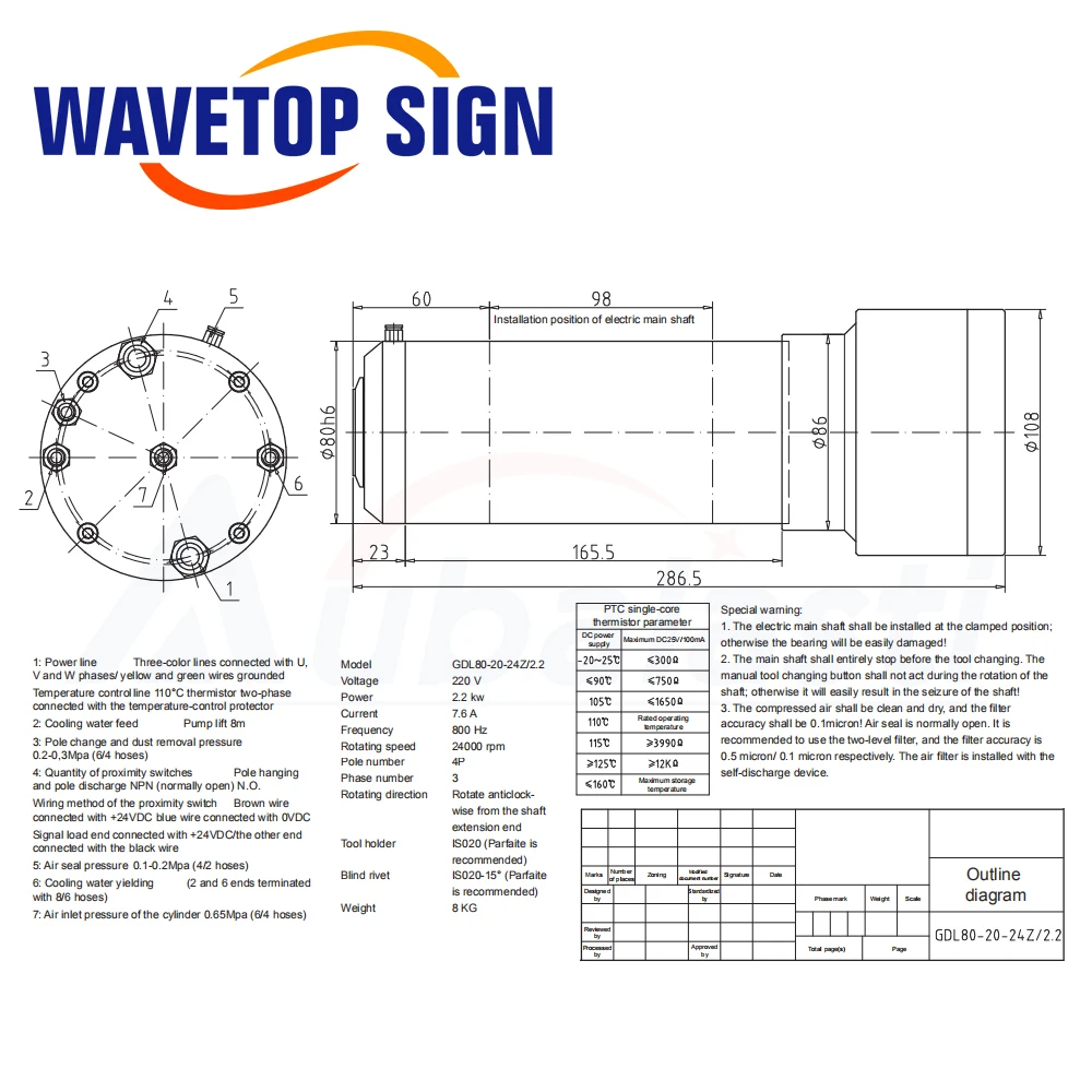 GDL80-20-24Z-2.2KW УВД ЧПУ станок CNC с автоматической заменой инструмента изменения мотор шпинделя Силовые транзисторы NPN PNP ISO20 24000 об/мин 220V 6.8A 800 Гц для фрезерный гравировальный