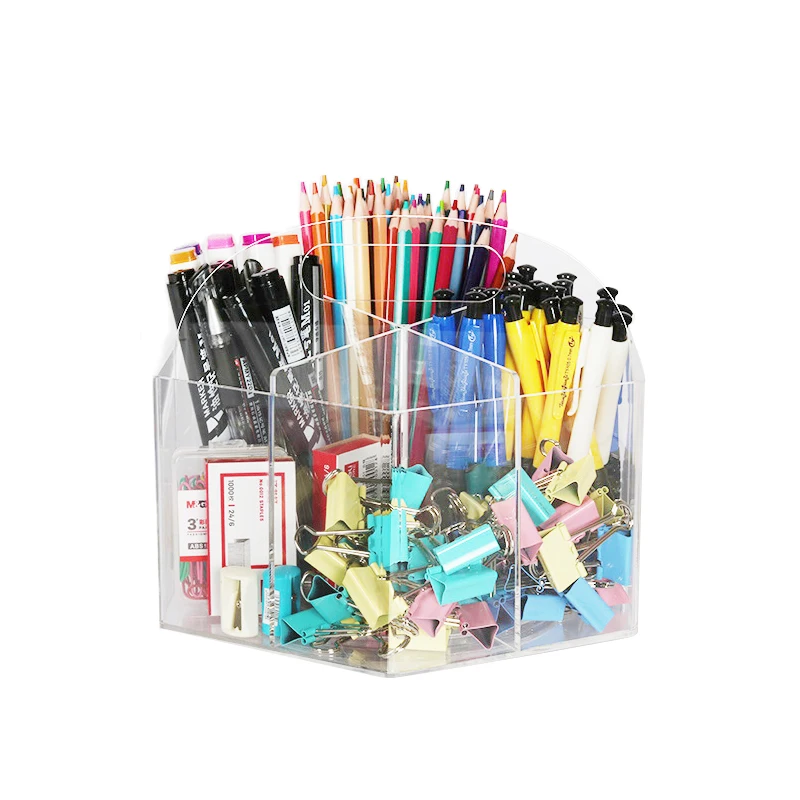 360-Degree Rotating Large-Capacity Desktop Stationery Transparent Pen Holder Acrylic Storage Box