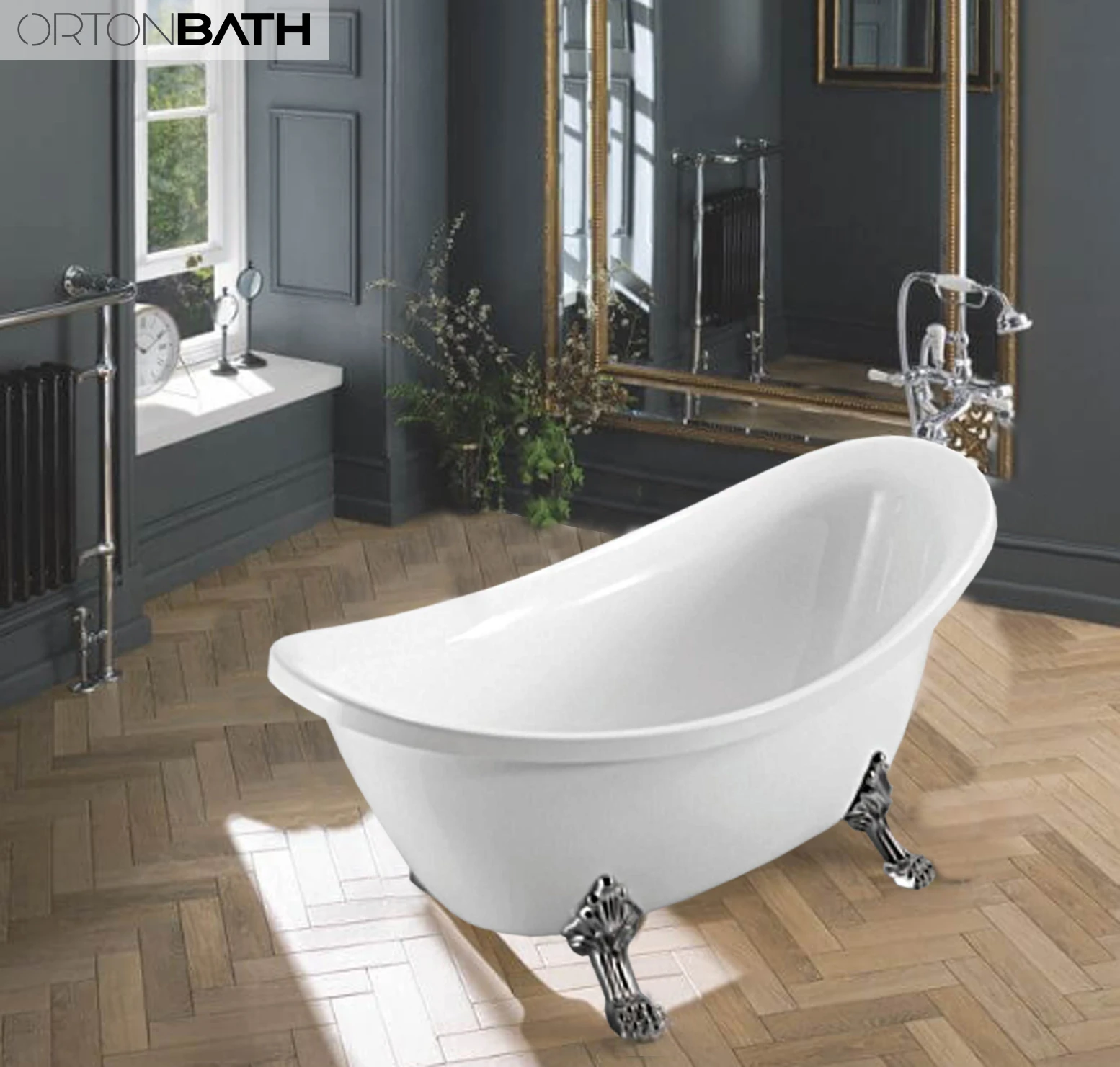 ORTONBATH белая и золотая акриловая Самостоятельная ванна для горячего купания спа-ванны сантехника с золотым душевым набором