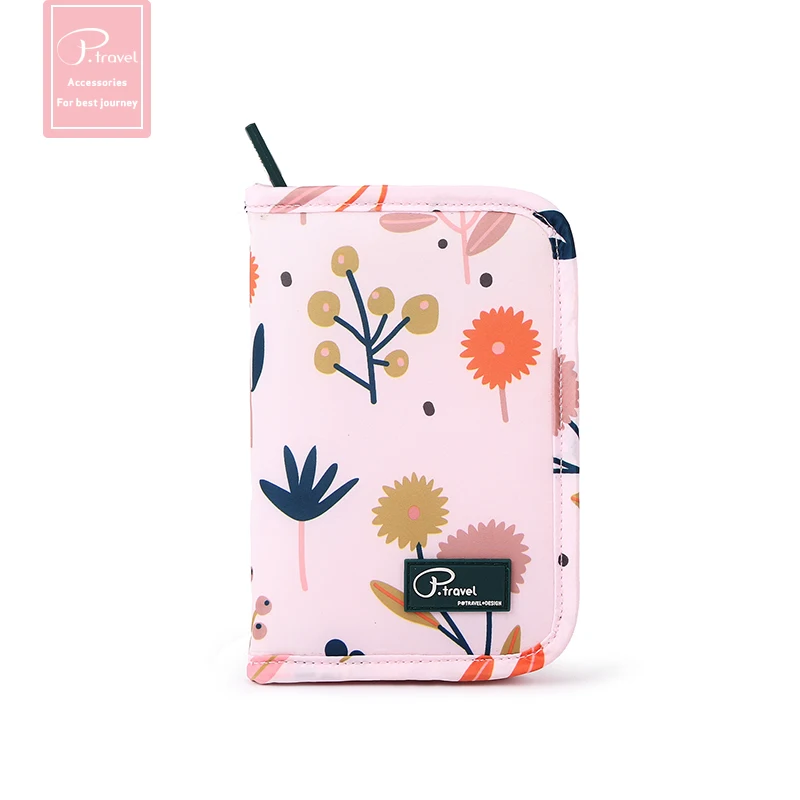 P.Travel Wholesale Women Polyester Rfid Blocking Zipper Travel Passport Holder Wallet
