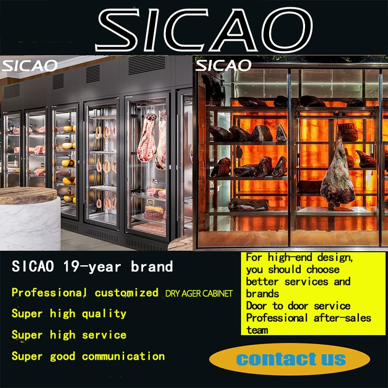 SICAO Custom Dry Aging Aged Cooler Refrigerator Fridge Glass Beef Meat Dry Dri Ager 304 Stainless Steel Cabinet Freezers