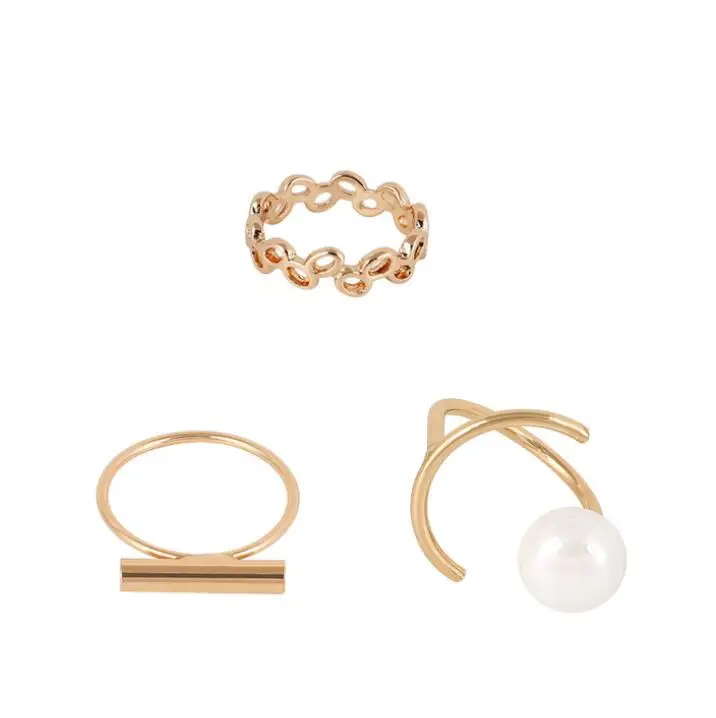 
3pcs/Sets Vintage Elegant Pearl Hand Knuckle Rings For Women Fashion Metal Rings Finger Ring Accessories Jewelry 