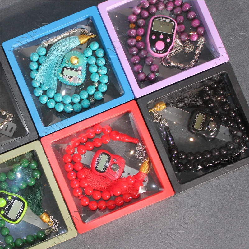 Muslim Tasbihs Set 10mm 33 Rosary Glass Finger Counter Ring Mini Electronic Counter for Religion Eid Ramadan Gift islamic gifts