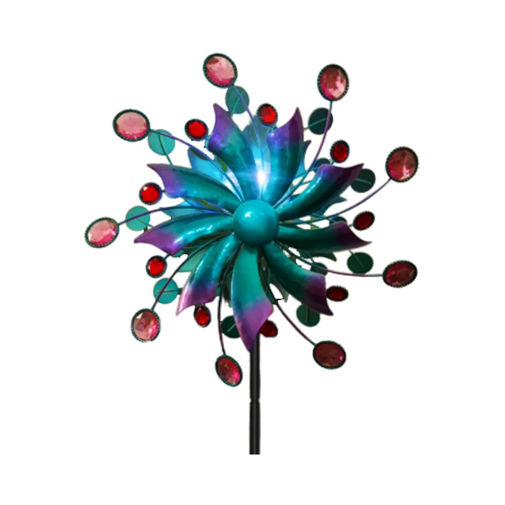 Jewel Tone Multi-Color LED Lighting Glass Ball Solar Powered Kinetic Wind Spinner Garden Decorative Solar Garden Lights