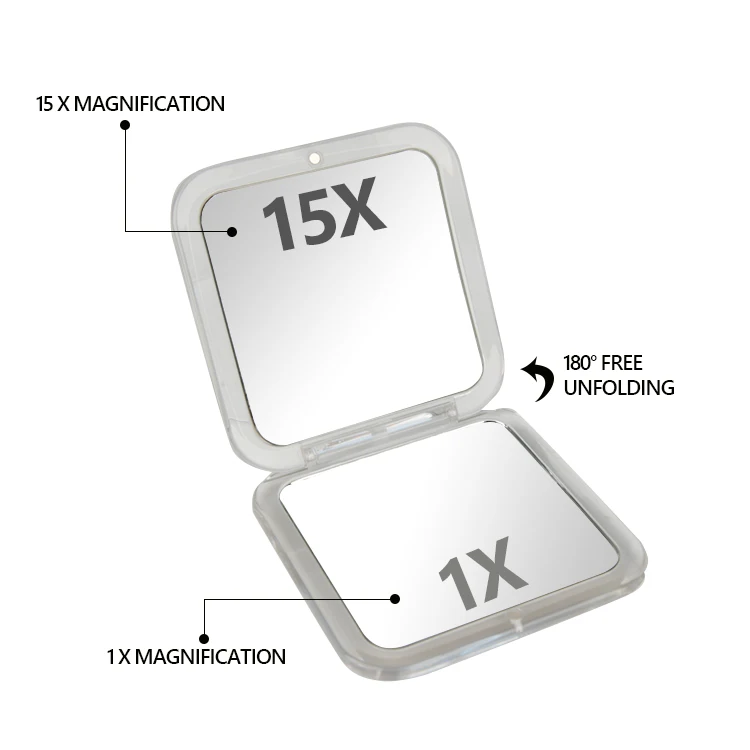 Custom Logo High-End 1X/15X Magnifying Small Mini Double Sided Foldable Mirror Cosmetics Compact Mirror For Purse Pocket
