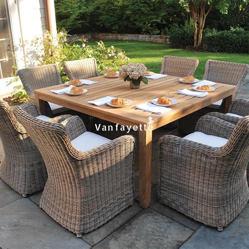 Outdoor Dining Table for 8 Outdoor Wood Rattan Wicker Chairs Wood Patio Rattan Dining Set Garden Table and Chairs