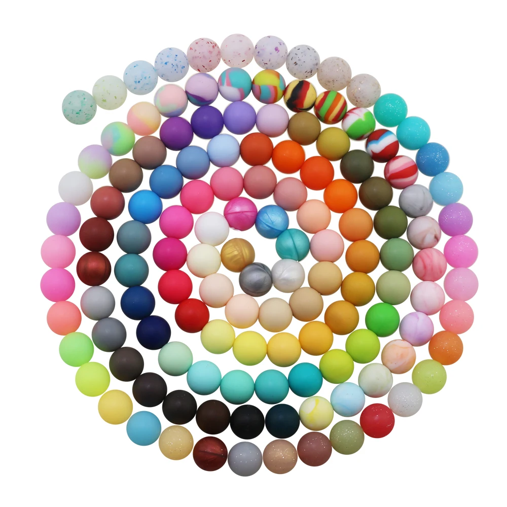 140 Colors BPA Free  Food Grade Round Loose Chew Focal Beads For Pens Keychain Wholesale  Silicone Beads 15mm 10mm 12mm 19mm